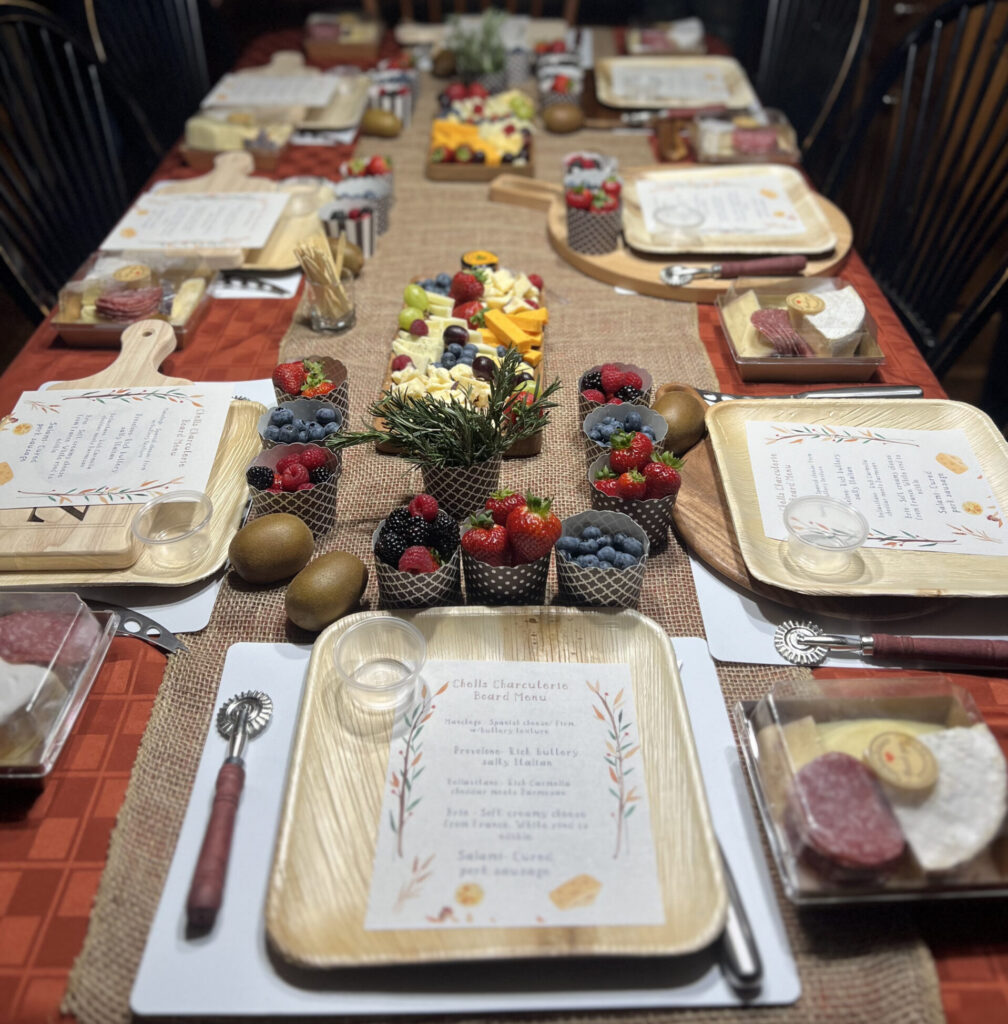 A client's dinner table, set for a fun charcuterie experience!