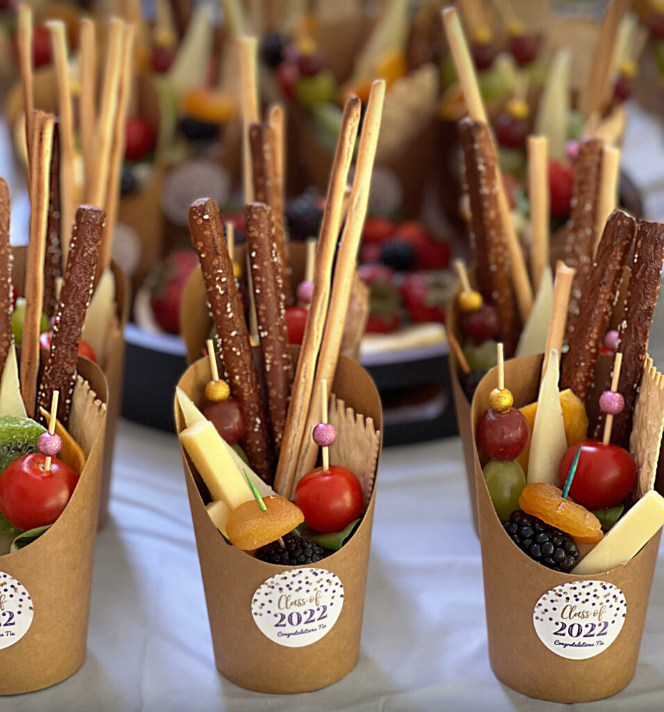 Individual cups of charcuterie, designed by Michelle for a New Year's Eve party